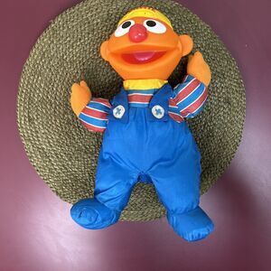 Vintage 1995 Tyco Ernie Doll Sesame Street Blue Overalls Soft Toy Washable